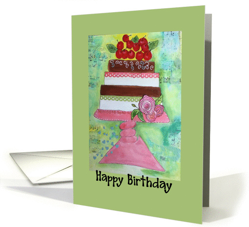 Happy Birthday - Cake with Cherries on top - Four layers high card