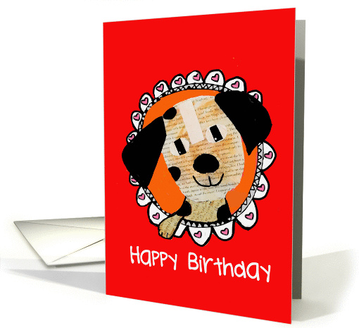 For Children - Happy Birthday - dog -mixed media painting card