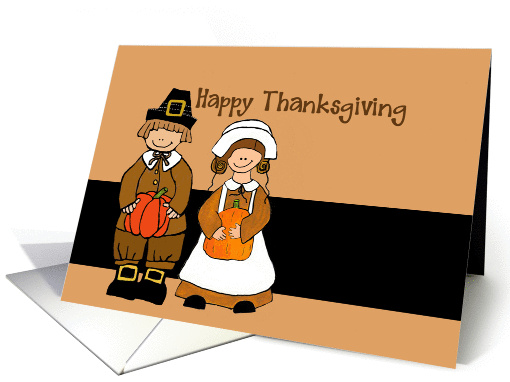 Happy Thanksgiving- Pilgrims with Pumpkins card (1453826)