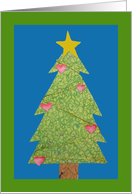 Christmas Tree- Pink Hearts- Golden Garland and Star card