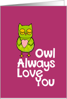 Valentine - Green Owl with Pink Heart card
