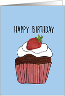 Happy Birthday - Cupcake with Strawberry card