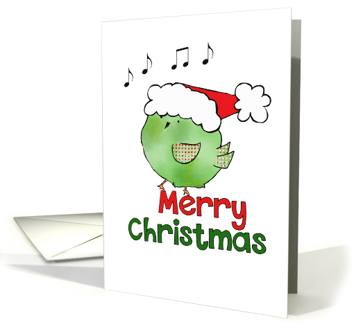 Merry Christmas - Green Bird with Santa Hat card (1504470)
