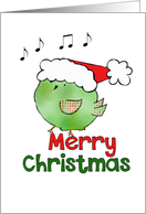 Merry Christmas - Green Bird with Santa Hat card