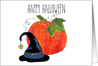 Happy Halloween Pumpkin and Witch Hat card