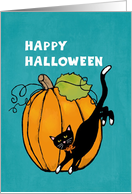 Happy Halloween Black Cat and Pumpkin card