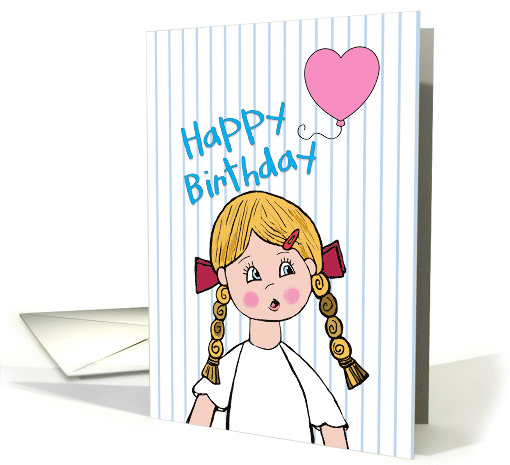 Happy Birthday Girl with Heart Balloon card (1594060)