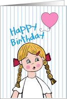 Happy Birthday Girl with Heart Balloon card