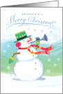 Trumpet Playing Snowman Merry Christmas card