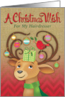 Hair Dresser Burlap Red Chevron Reindeer Christmas Wish card