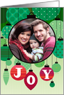 Red and Green Joy Ornaments Custom Photo Christmas card