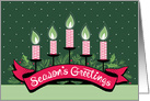 Red Candles Hand Lettered Season’s Greeting Holly Pine card