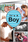 Boy Blue Striped Balloon Baby Announcement Custom Photo Collage card