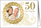 50th Wedding Anniversary Invitation Gold Flowers Paisley Custom Photo card