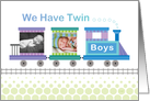 Twin Boys Birth Announcement BlueTrain Custom Photo card