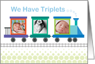 Triplet Birth Announcement Pink Train Custom Photo card