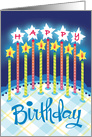 Blue Plaid Happy Birthday Cake Candles card