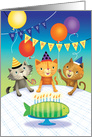 Cat Happy Birthday Fish Cake Balloons card