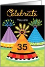 Celebrate Birthday Bright Party Hats Custom Age Thirty five card