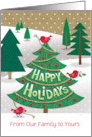 From Our Family to Yours Happy Holidays Red Bird in Christmas Tree card