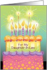 Custom Birthday Tall Cake with Candles Sparklers Daughter-In-Law card