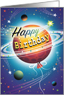 Balloon in Space Happy Birthday Shooting Stars card
