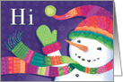 Seasons Greetings Snowman with Blowing Scarf Stocking Cap Ultra Violet card