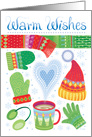 Warm Wishes Scarf Mug of Hot Chocolate Winter Mitts Hat Christmas card