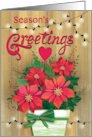 Season’s Greetings Rustic Poinsettias Christmas Lights Business card