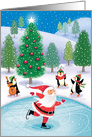 Cute Santa Penguins Merry Christmas Snow Scene card
