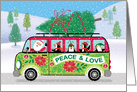 Peace Love Merry Christmas Bus Hippie Humorous Santa Penguins card