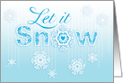 Hand Lettered Let It Snow Blue Christmas White Lace Snowflakes card