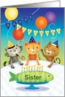 Sister Happy Birthday Cats Feline fish Cake card