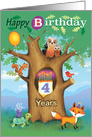 Happy Birthday Woodland Animals Oak Tree Owl Cake 4th Fourth card