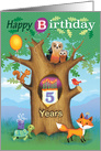Happy Birthday Woodland Animals Oak Tree Owl Cake 5th Fifth card