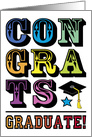 Congratulations Graduate Typography Colorful Star Mortar Board card