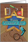 Father’s Day Carpenter Hammer Drill Clamp Tape measure Wood Dad Star card