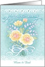 Happy Anniversary Floral Bouquet Lace Rose for Mom & Dad card