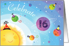 16th Happy Birthday Planets Sun Universe Party Hat Sixteen Years card