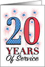 Military Anniversary 20 Years Service Stars Stripes Fireworks Red card