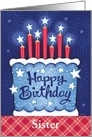 Sister 4th of July Patriotic Custom Birthday Cake Candles 5 Star card