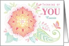 Thinking of You Cousin Mandala Flower Butterfly card