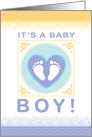 Congratulations New Baby Boy Tiny Foot Prints Heart Flowers Lace card