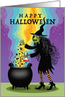 Halloween Witch Brewing Cauldron Spiders Eyeballs Candy card