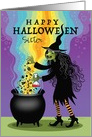 Sister Halloween Custom Witch Brewing Cauldron Spiders Eyeballs Candy card