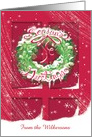 Custom Name Wreath Red Door Snow Season’s Greetings card