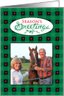 Season’s Greetings Buffalo Plaid Hearts Custom Photo card