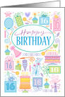 16th Birthday Birthday Cake Cupcake Presents Balloon card