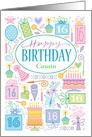 16th Birthday Birthday Cake Cupcake Presents Balloon Cousin card