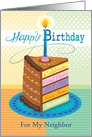 For Neighbor Happy Birthday Chocolate Cake Slice Candle card